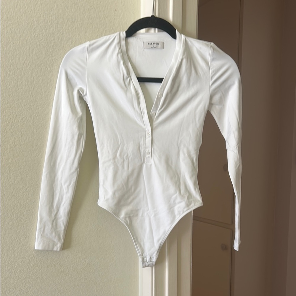 Babylon by Aritzia White Long Sleeve Henley Bodysuit